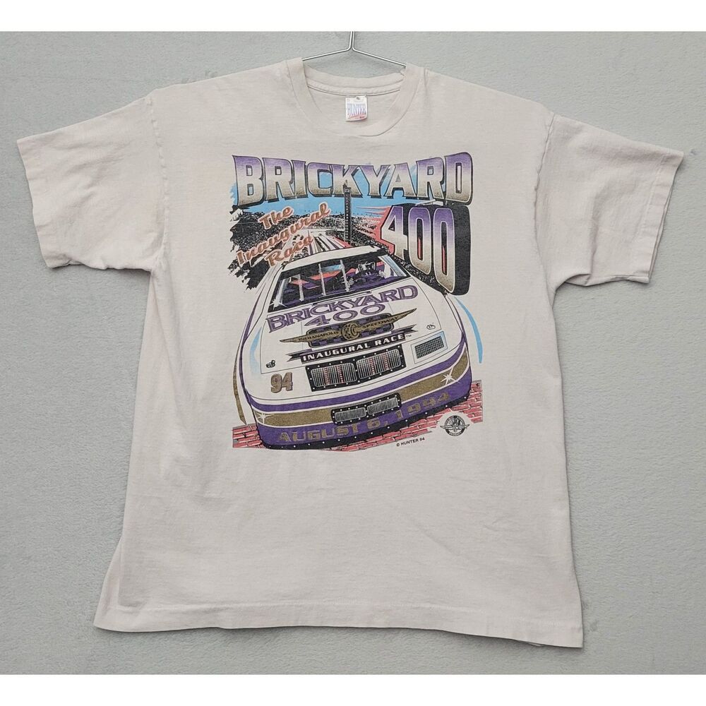 VTG 1994 Hunter Mens Nascar Brickyard 400 Single Stitch Tee XL WH Inaugural Race
